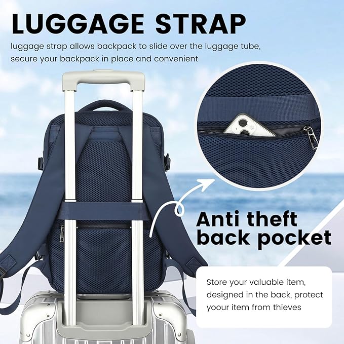 Travel Laptop Backpack, Carry on Backpack, 15.6 Inch Durable Business Work Sport Bag with USB Port, Water Resistant Rucksack Book Bag Gifts for Men Women, Blue