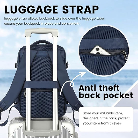 Travel Laptop Backpack, Carry on Backpack, 15.6 Inch Durable Business Work Sport Bag with USB Port, Water Resistant Rucksack Book Bag Gifts for Men Women, Blue