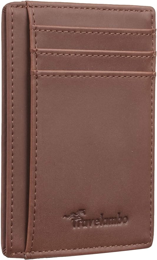 Travelambo Slim Wallet Front Pocket Minimalist Leather RFID Blocking Medium Size