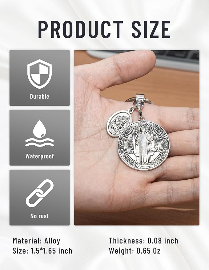 Pardon Cross St Christopher St Michael Caravaca Keychain, St Benedict and Milagrosa Medal