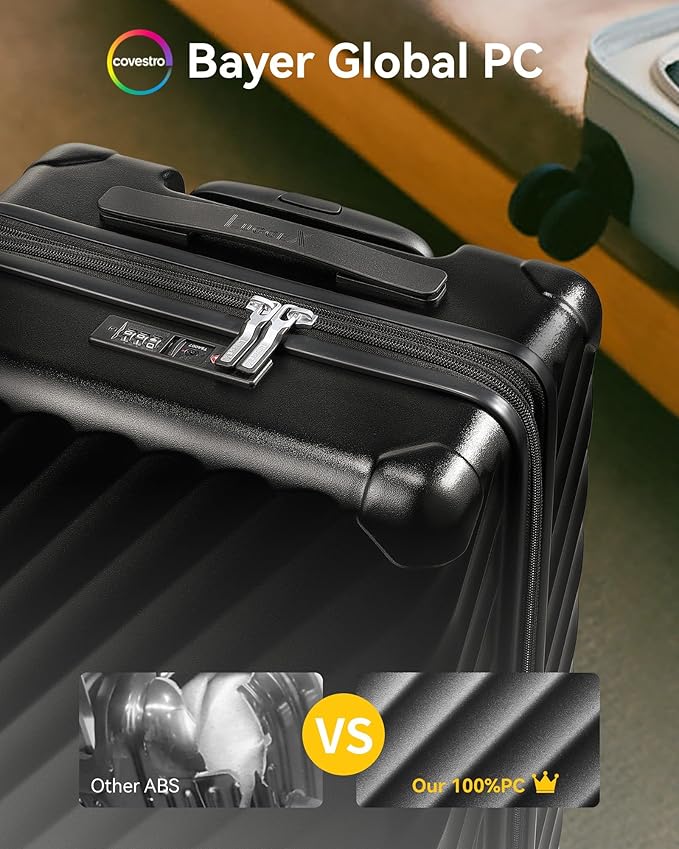 LUGGEX Luggage with Spinner Wheels, Polycarbonate Hard Shell Suitcase, Underseat 15 Inch, Shadow Black