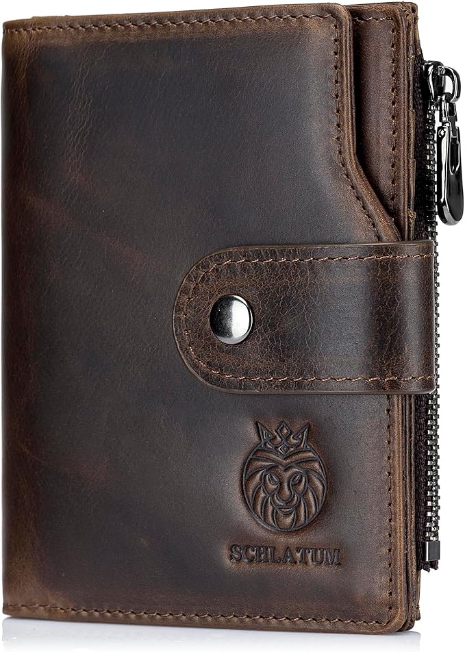LUKZIJAES Genuine Leather Wallet for Men Vertical Model Large Capacity Card Case Purse Mens Vintage RFID Blocking with Zipper ID Window Coin Pocket (#6-Coffee)