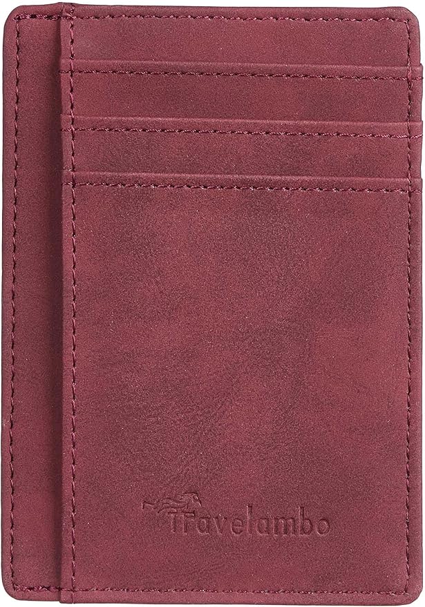 Travelambo Slim Wallet Front Pocket Minimalist Leather RFID Blocking Medium Size