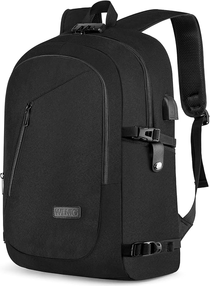 17.3 Inch Laptop Backpack,Large Travel Laptop Bag with USB Charging Port, Anti Theft Water Resistant Business Backpack for Men and Women, Durable Big Capacity Heavy Duty Computer Bag,Black