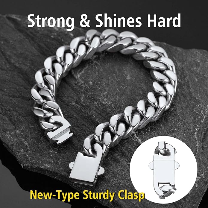 Stainless Steel Bracelets for Men,Cuban Link Mens Bracelet Silver/Black/Gold Plated Classic Chain Wrist Bracelets Jewelry Gifts for Dad Husband 5/7/9/12MM Width,7.5"/8.3"/9" Length with Gift Box