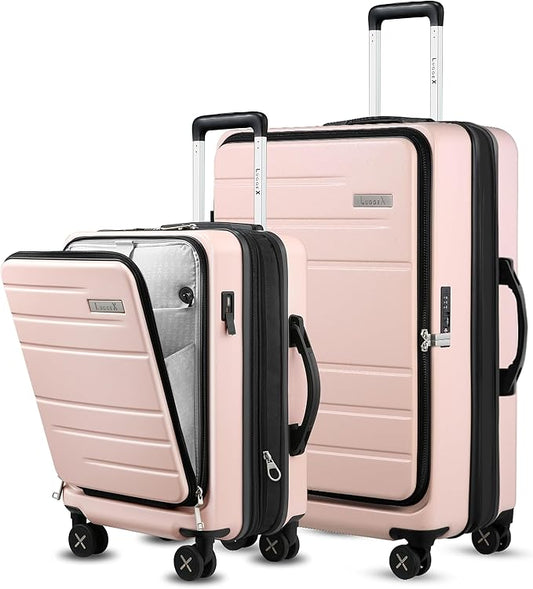 LUGGEX Luggage Sets 2 Pieces, Expandable 20 Inch Carry On Luggage and 28 Inch Checked Suitcase with Front Opening (Pink, 20/28)