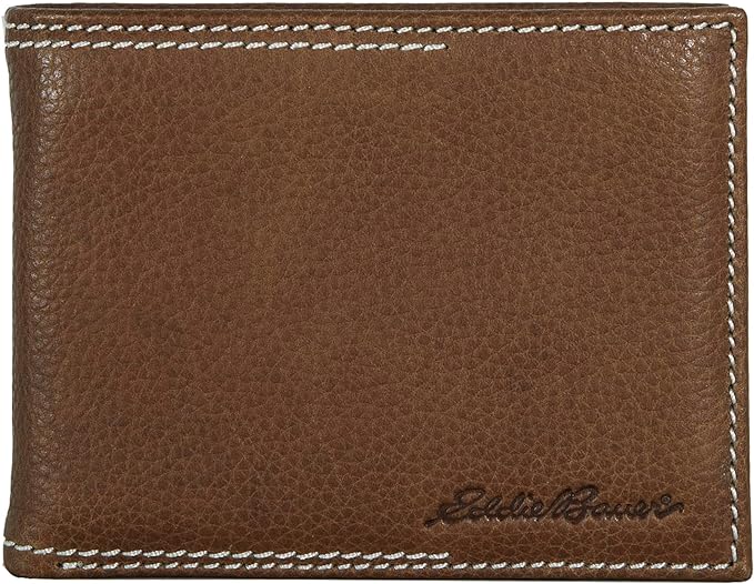 Eddie Bauer Men's Rugged Leather Bifold Wallet | Money Clip | RFID Protection | ID Window | Genuine Leather | EDC