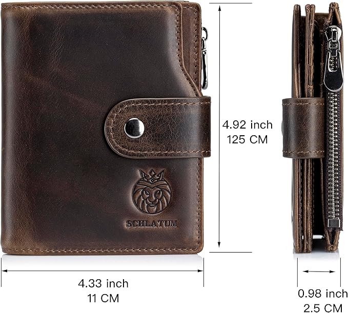 LUKZIJAES Genuine Leather Wallet for Men Vertical Model Large Capacity Card Case Purse Mens Vintage RFID Blocking with Zipper ID Window Coin Pocket (#6-Coffee)