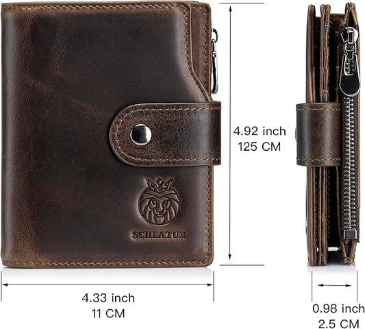 LUKZIJAES Genuine Leather Wallet for Men Vertical Model Large Capacity Card Case Purse Mens Vintage RFID Blocking with Zipper ID Window Coin Pocket (#6-Coffee)