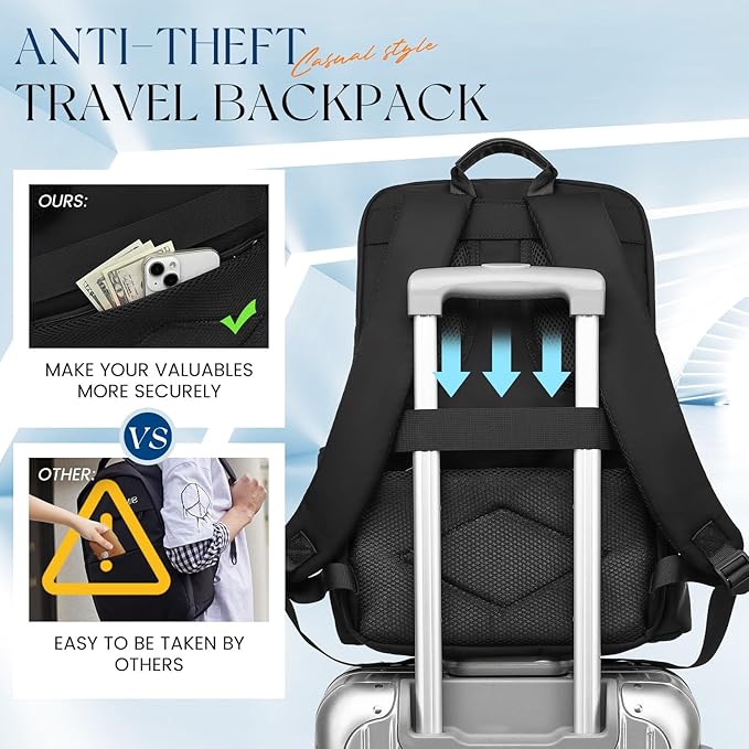 Large Travel Laptop Backpack, Carry on Backpack, 17.3 Inch Durable Business Work Sport Laptop Backpack with USB Port, Water Resistant Rucksack Book Bag Gifts for Men Women, Black