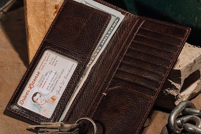 House of Jack Co. Jack Long Bifold Wallet for Men and Outdoorsmen, Full Grain Cowhide Leather Rodeo Wallet, Brown