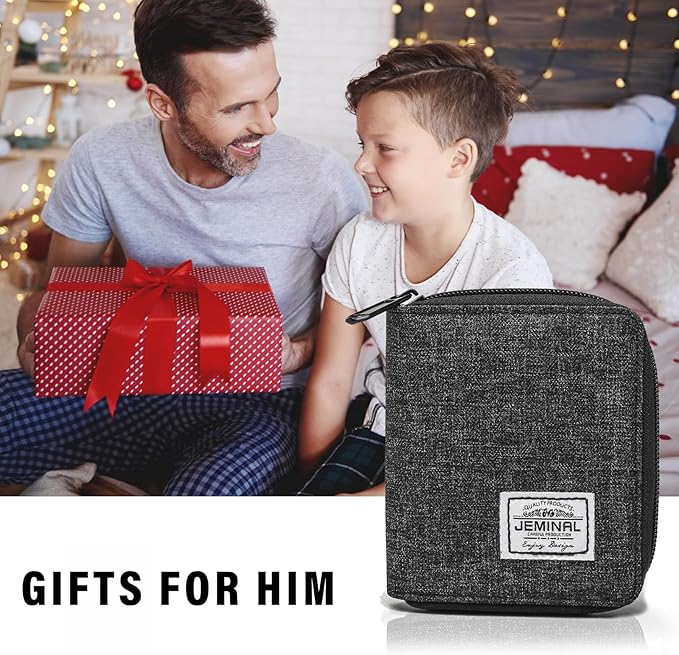 JEMINAL Zip Short Wallet for Men Women Travel Bifold Vertical Fabric Canvas Wallet with Card Case Women' Large Capacity Zip Wallet with Coin Purse Gifts for Men Him (Vertical-Black)