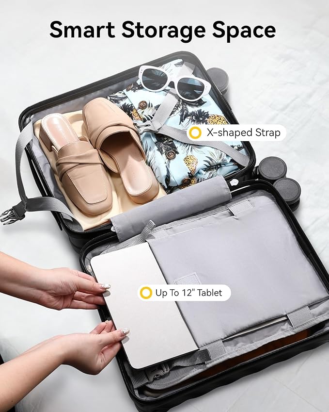 LUGGEX Luggage with Spinner Wheels, Polycarbonate Hard Shell Suitcase, Underseat 15 Inch, Beige