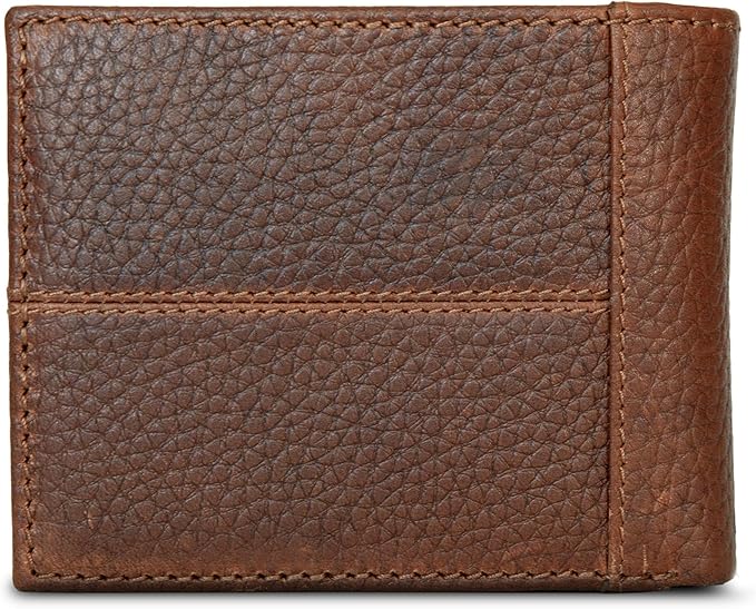 Eddie Bauer Men's Rugged Leather Bifold Wallet | Money Clip | RFID Protection | ID Window | Genuine Leather | EDC