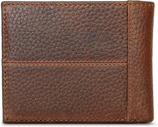 Eddie Bauer Men's Rugged Leather Bifold Wallet | Money Clip | RFID Protection | ID Window | Genuine Leather | EDC