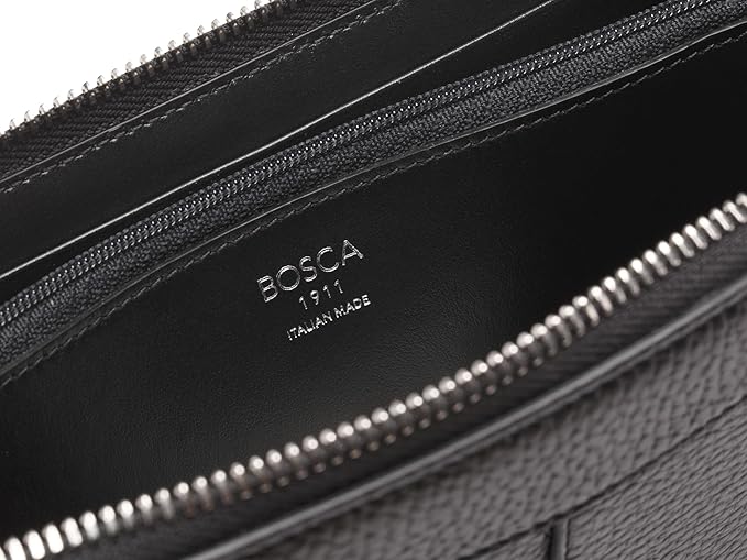 Bosca Womens Wallet - Slim Italian Leather Zip 8" Wallet For Women, Handmade in Italy - 12 Card Pockets, 2 Bill/Phone Pockets, Zipper Coin Pocket, Black
