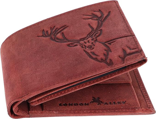 LONDON ALLEY Elk Vintage Red Men's Leather Wallet