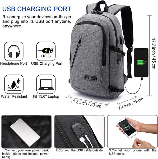 Laptop Backpack,Business Travel Anti Theft Backpack for Men Women with USB Charging Port,Slim Durable Water Resistant Computer Backpack Fits 15.6 Inch Laptop Notebook,Grey