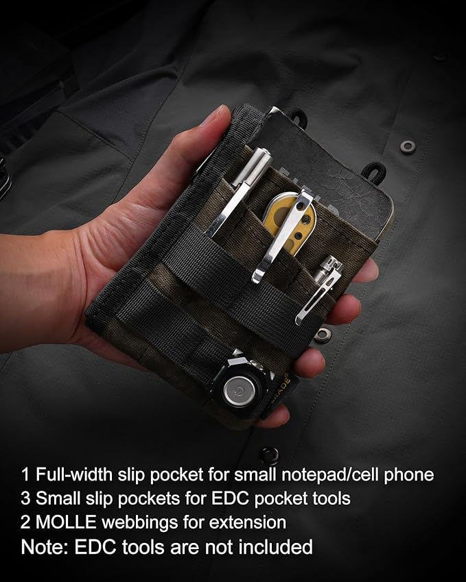 VIPERADE VE16N-OW Waxed Canvas Zipper Wallet, Minimalist with 5 Pockets, 2 Zipper Slim Pocket Multitool Pouch for Everyday Carry (OD Green)