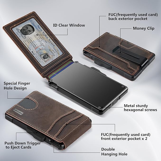 umoven Wallet for Men - with Money Clip Slim Leather Slots Credit Card Holder RFID Blocking Bifold Minimalist Wallet (Crazy Horse-Coffee Brown)