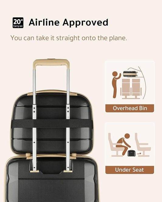 LUGGEX Carry on Luggage with Spinner Wheels, Lightweight Suitcase 2 Piece, Expandable (Grey, 14/20)