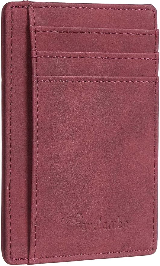 Travelambo Slim Wallet Front Pocket Minimalist Leather RFID Blocking Medium Size