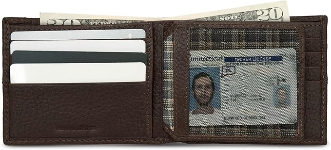 Eddie Bauer Men's Rugged Leather Bifold Wallet | Money Clip | RFID Protection | ID Window | Genuine Leather | EDC