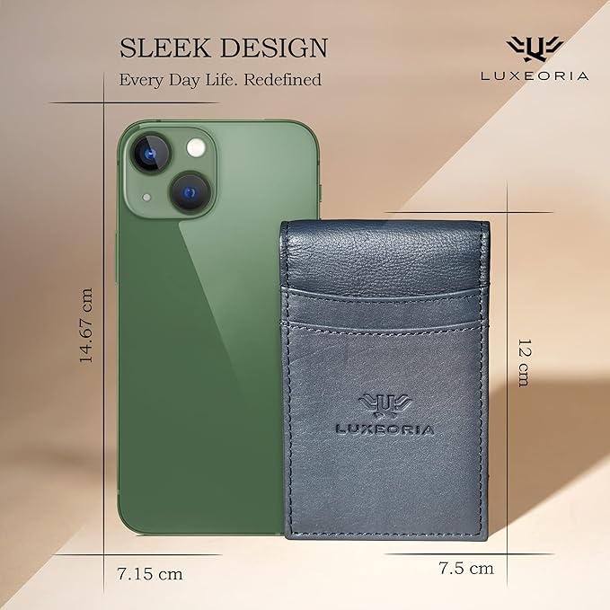 LUXEORIA Full Grain Genuine Leather Moneyclip Wallet for Men, Handcrafted Travel Wallet, Slim Mens Wallet, RFID Wallet for Men - Card Holder, 10 Card Slots -Navy