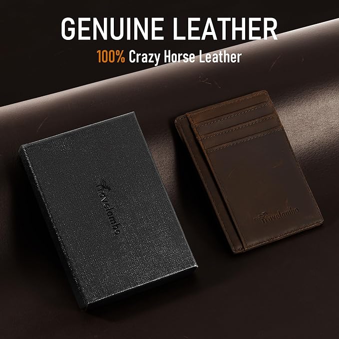 Travelambo Slim Wallet Front Pocket Minimalist Leather RFID Blocking Medium Size