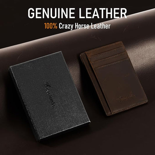 Travelambo Slim Wallet Front Pocket Minimalist Leather RFID Blocking Medium Size