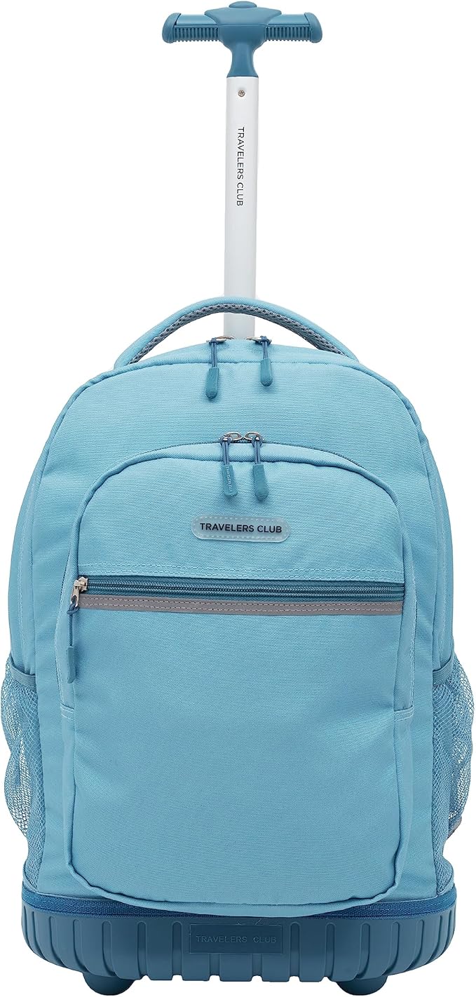 Travelers Club Rolling Backpack, Aqua, 18 Inch