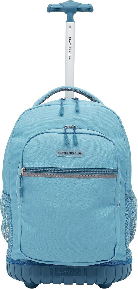 Travelers Club Rolling Backpack, Aqua, 18 Inch