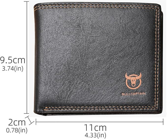 LUKZIJAES Genuine Leather Wallet for Men RFID Blocking Slim Bifold Front Pocket Wallets with 2 ID Window (#3-Black)