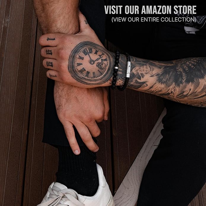 LUXAR Men’s Genuine Leather Bracelet | Interwoven Black Leather Bracelets with Brush Stainless Steel Clasp | Minimalist, Designer Jewelry for Men