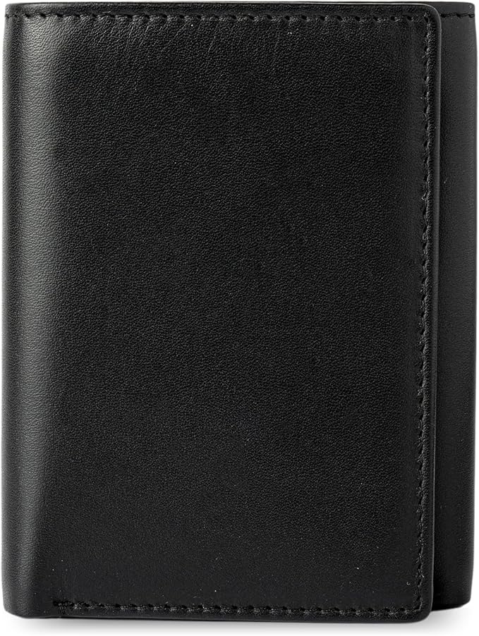 BULL GUARD RFID Leather Trifold Wallets for Men ID Window, Secret Pocket, Black