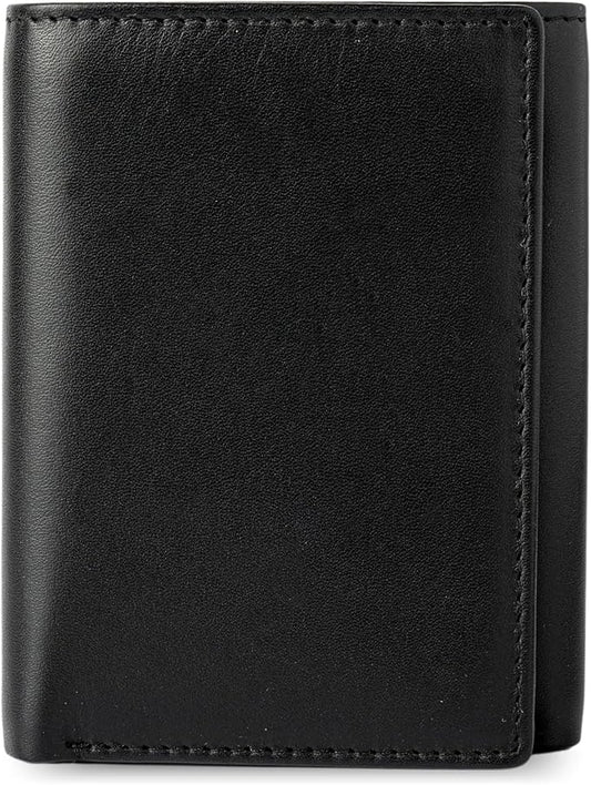 BULL GUARD RFID Leather Trifold Wallets for Men ID Window, Secret Pocket, Black