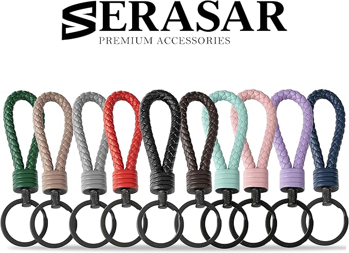 SERASAR | Leather Keychain [Strong] with Stainless Steel Key Ring - Additional Rings for Small Keys - With Gift Box