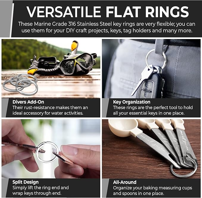 Crest 25 pcs Marine Grade Stainless Steel Split Ring for Keychains 1 inch 25mm SS316L Key Rings for Car Keys