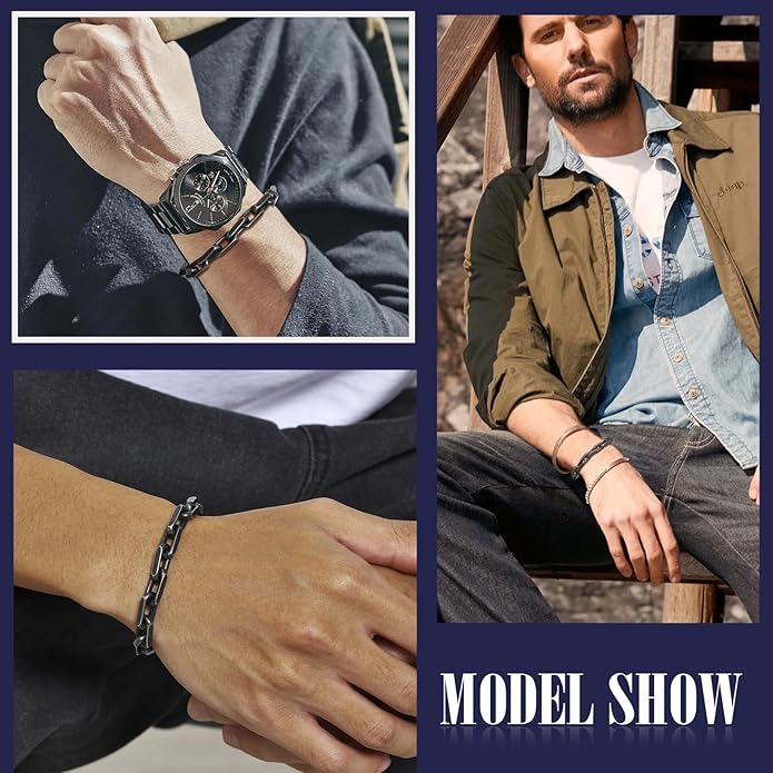 VNOX Link Chain Bracelets for Men - Cool Mens Bracelets Diamond-Cut Paperclip Solid Chain Bracelet Chunky Stainless Steel Jewelry Trendy Gifts