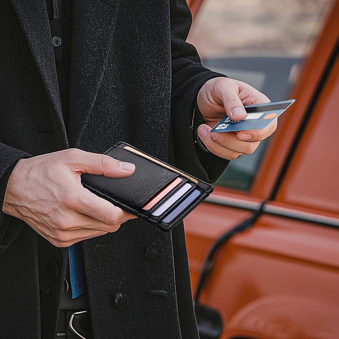 Travelambo Slim Wallet Front Pocket Minimalist Leather RFID Blocking Medium Size