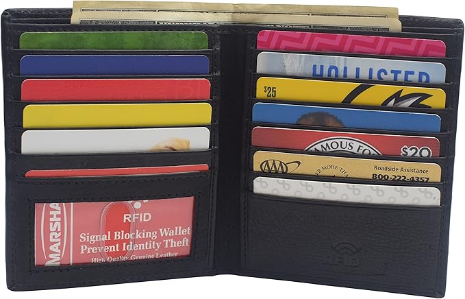 New Premium Lambskin Leather Bifold Hipster Credit Card Wallet (Black)