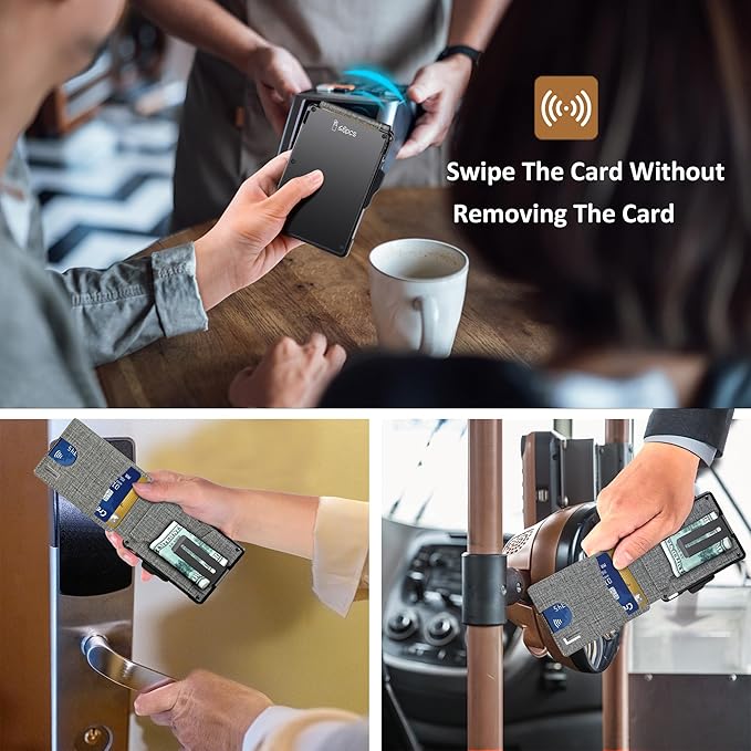 umoven Wallet for Men - with Money Clip Slim Leather Slots Credit Card Holder RFID Blocking Bifold Minimalist Wallet (Gray Fabric)