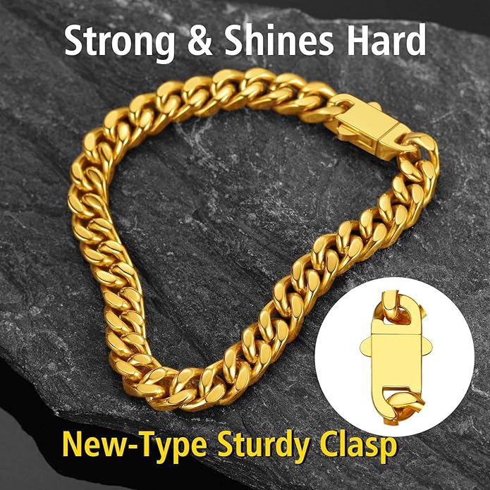 Stainless Steel Bracelets for Men,Cuban Link Mens Bracelet Silver/Black/Gold Plated Classic Chain Wrist Bracelets Jewelry Gifts for Dad Husband 5/7/9/12MM Width,7.5"/8.3"/9" Length with Gift Box