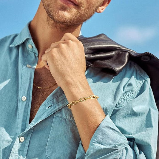 VNOX Link Chain Bracelets for Men - Cool Mens Bracelets Diamond-Cut Paperclip Solid Chain Bracelet Chunky Stainless Steel Jewelry Trendy Gifts