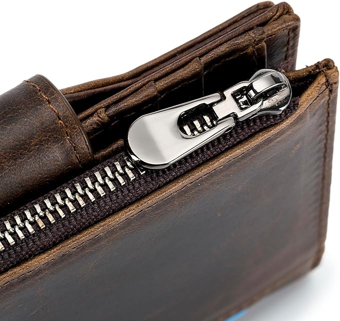 LUKZIJAES Genuine Leather Wallet for Men Vertical Model Large Capacity Card Case Purse Mens Vintage RFID Blocking with Zipper ID Window Coin Pocket (#6-Coffee)