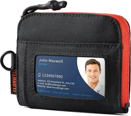 Clonwtci RFID Blocking Coin Purse for Men, 500D Nylon EDC Wallet Pouch with Zipper Pocket, ID Window, Key Clip, Organizer for Cards, Cash & Essentials
