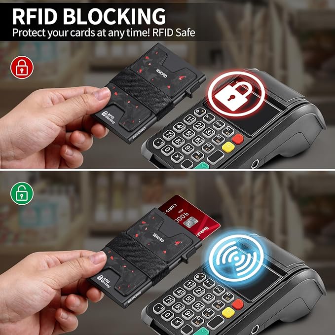 Slim Wallet for Men, Minimalist RFID Blocking Mens Card Wallet - Pop Up Credit Card Holder, Thin Metal Case with Cash Band, Hold 12+ Cards