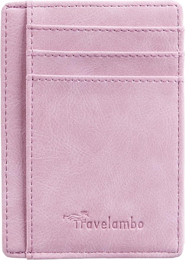 Travelambo Slim Wallet Front Pocket Minimalist Leather RFID Blocking Medium Size