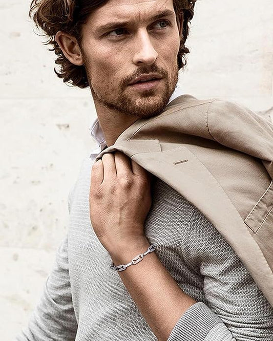 VNOX Link Chain Bracelets for Men - Cool Mens Bracelets Diamond-Cut Paperclip Solid Chain Bracelet Chunky Stainless Steel Jewelry Trendy Gifts