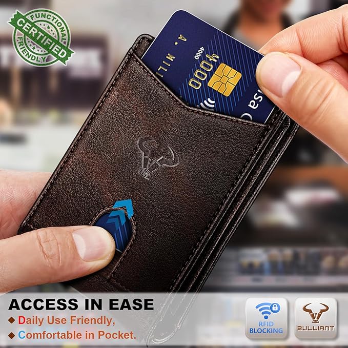 BULLIANT Men Wallet, Slim Leather Wallet Front Pocket Card Holder Gift For Men 11 Slots RFID Blocking